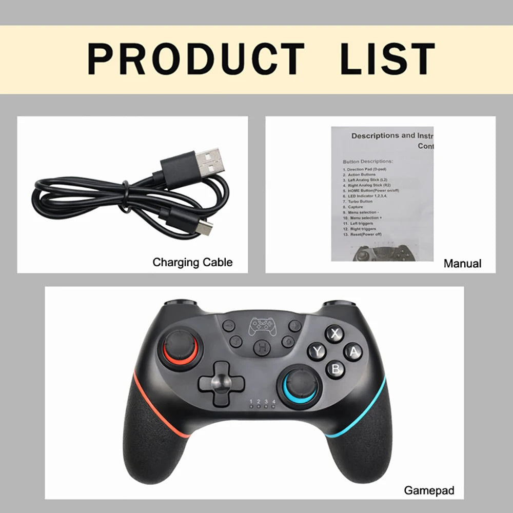 Mando inalámbrico compatible con Bluetooth para Nintendo Switch 1/2/Lite/Oled, controlador para Android/PC, Joystick con 6 ejes