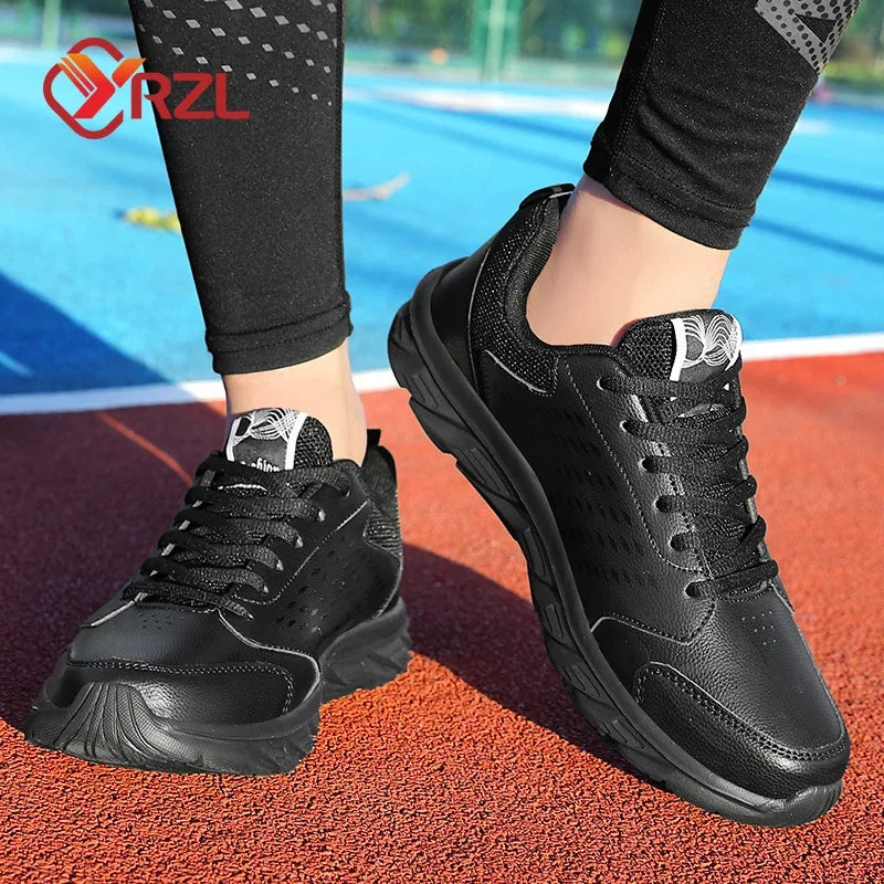 YRZL zapatos deportivos de cuero Artificial negro para hombres, zapatos casuales de alta calidad, impermeables, antideslizantes, cómodos para exteriores