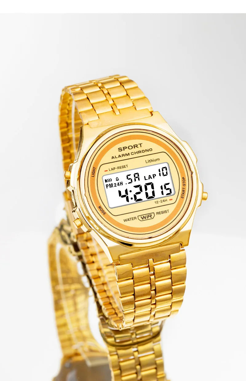 Reloj electrónico LED informal para mujer, correa Retro de acero inoxidable, reloj Digital LED para mujer, reloj de pulsera deportivo multifunción