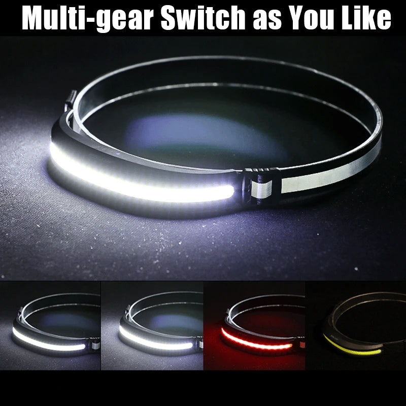 Linterna Frontal COB Recargable USB con Luz Blanca y Roja para Camping y Pesca