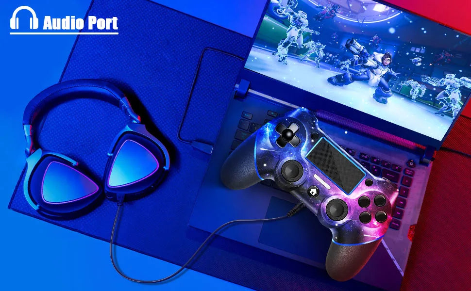 AceGamer Gamepad inalámbrico para controlador PS4, con cable USB C/dobles motores/giroscopio de 6 ejes/conector de audio de 3,5 mm/función de panel táctil