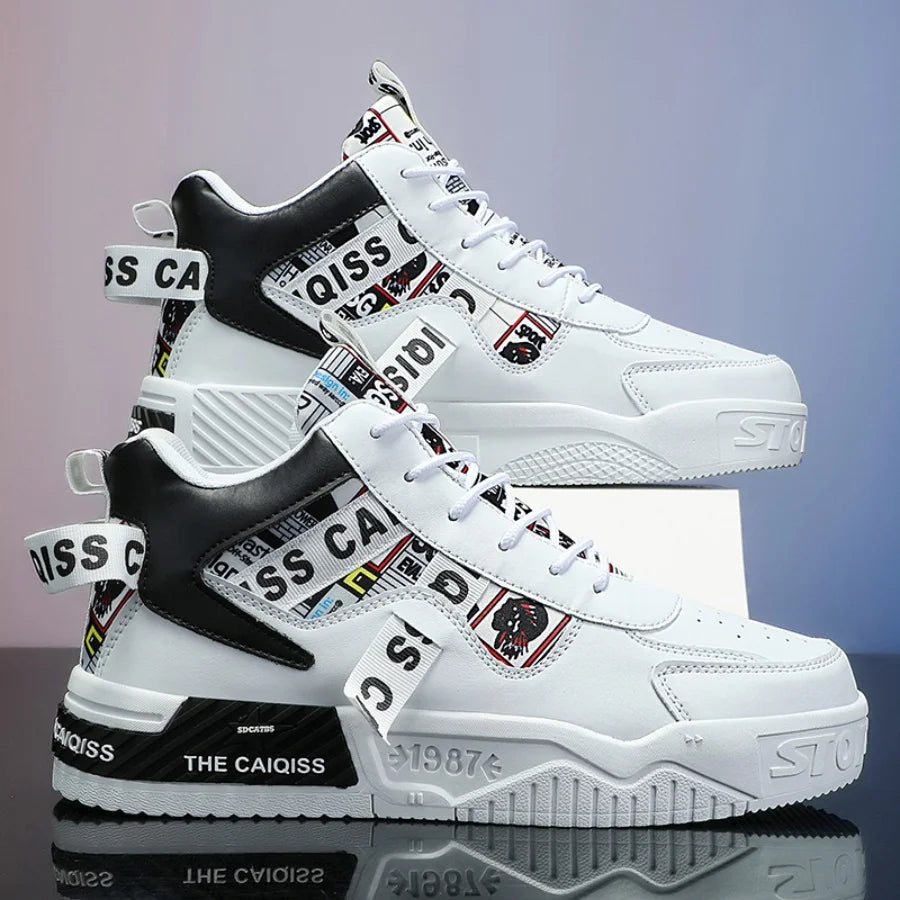 Zapatillas de plataforma con grafiti para hombre, estilo urbano, con cordones