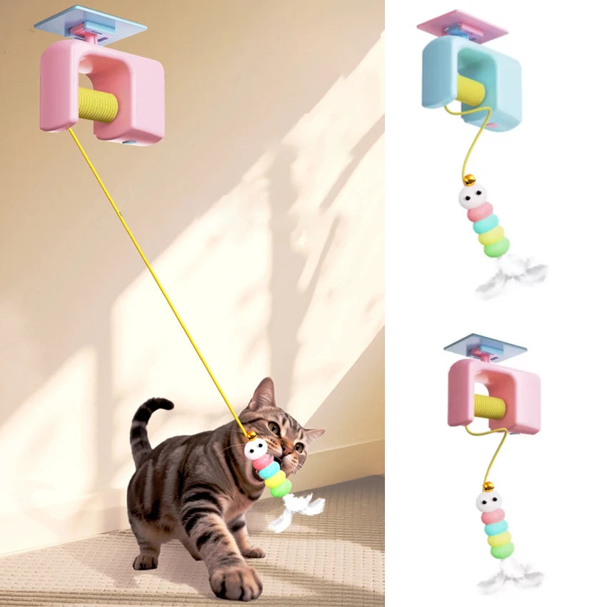Juguete para Gatos, Alivia el Estrés, Recargable, Interactivo, Colgante de Puerta, Automático, Eléctrico, Pájaro Volador, con Cuerda Elástica para Cazar