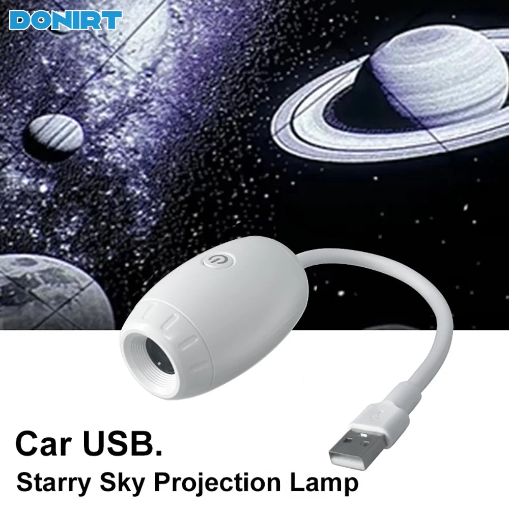 Luz Proyectora Ambiental USB para Auto, Luz Interior LED con Efecto de Cielo Estrellado, Decoración Romántica para Fiestas, Luz de Galaxia Saturno