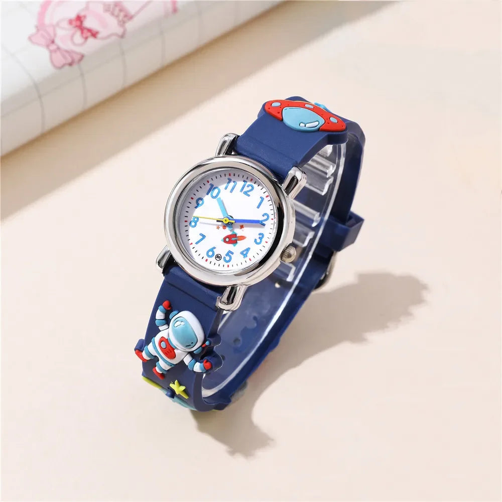 1/2 Uds. Relojes de dibujos animados 3D para niños, reloj de pulsera de cuarzo con patrón de astronauta, reloj electrónico deportivo para niños y niñas, regalo para estudiantes