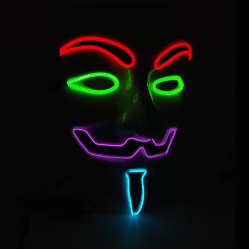 Máscara LED de Vendetta para Halloween, Discoteca, Carnaval, Fiesta, Decoración, Cosplay, Máscara Brillante de Guy Fawkes