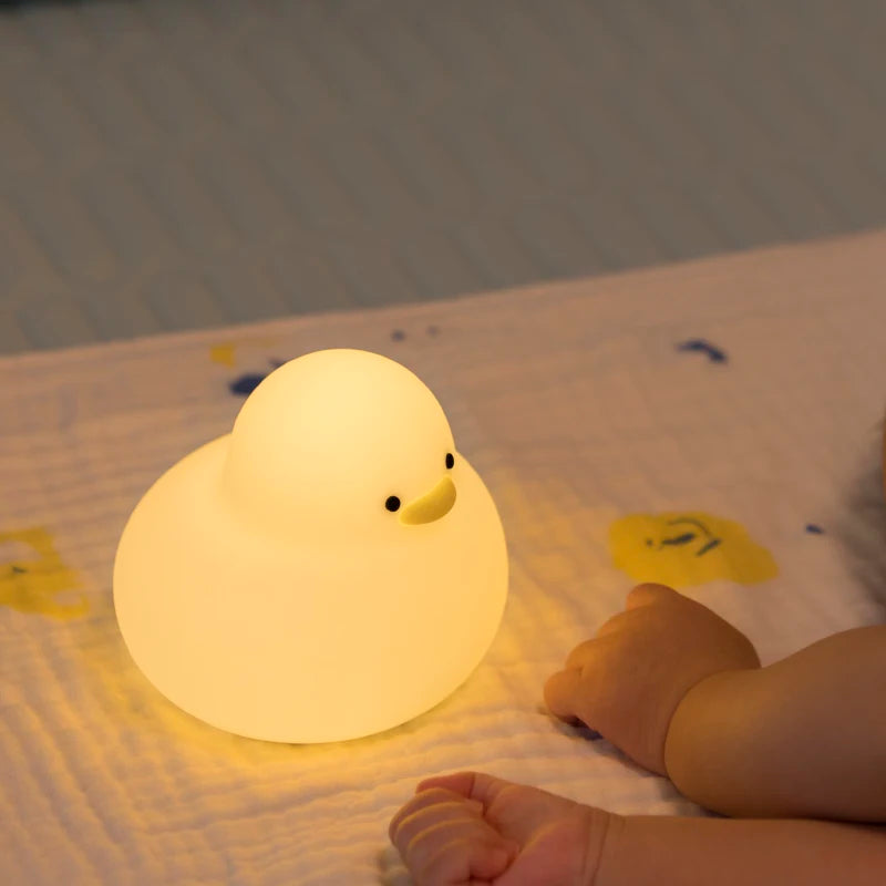 Bonita luz nocturna de pato, lámpara LED Kawaii, luz nocturna recargable por USB, lámpara nocturna táctil para habitación, artefacto de descompresión para protección ocular