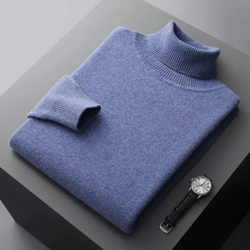Suéter de cachemira Merina para hombre, Jersey de punto acolchado, cálido, cuello de tortuga, abrigo holgado de talla grande, otoño e invierno, 100%