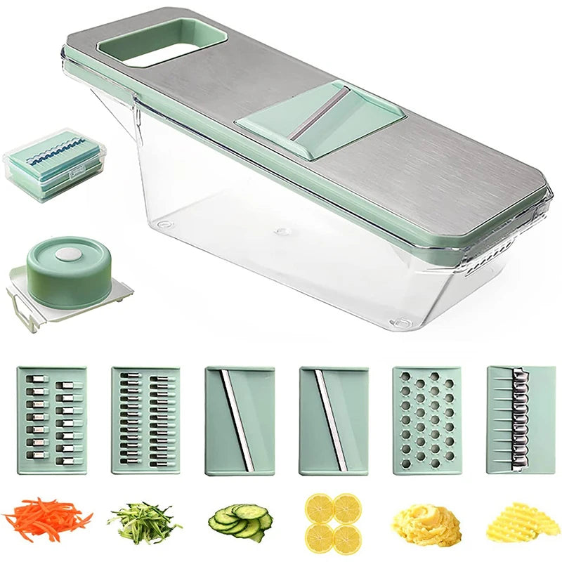 LMETJMA 6 en 1 rebanador de verduras mandolina rebanador de verduras con 6 cuchillas intercambiables rebanador de verduras triturador de juliana JT105