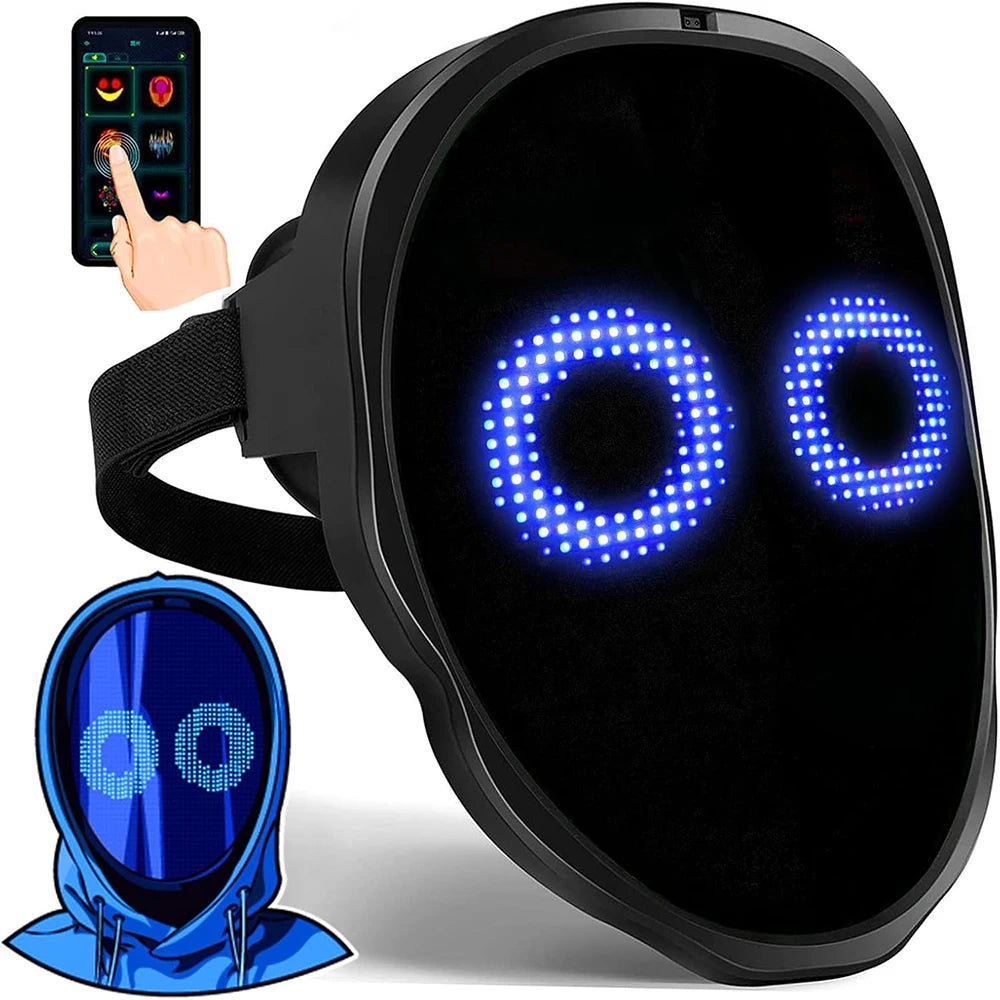 Máscara LED con control de aplicación Bluetooth Cara programable que transforma la máscara LED de Halloween iluminada