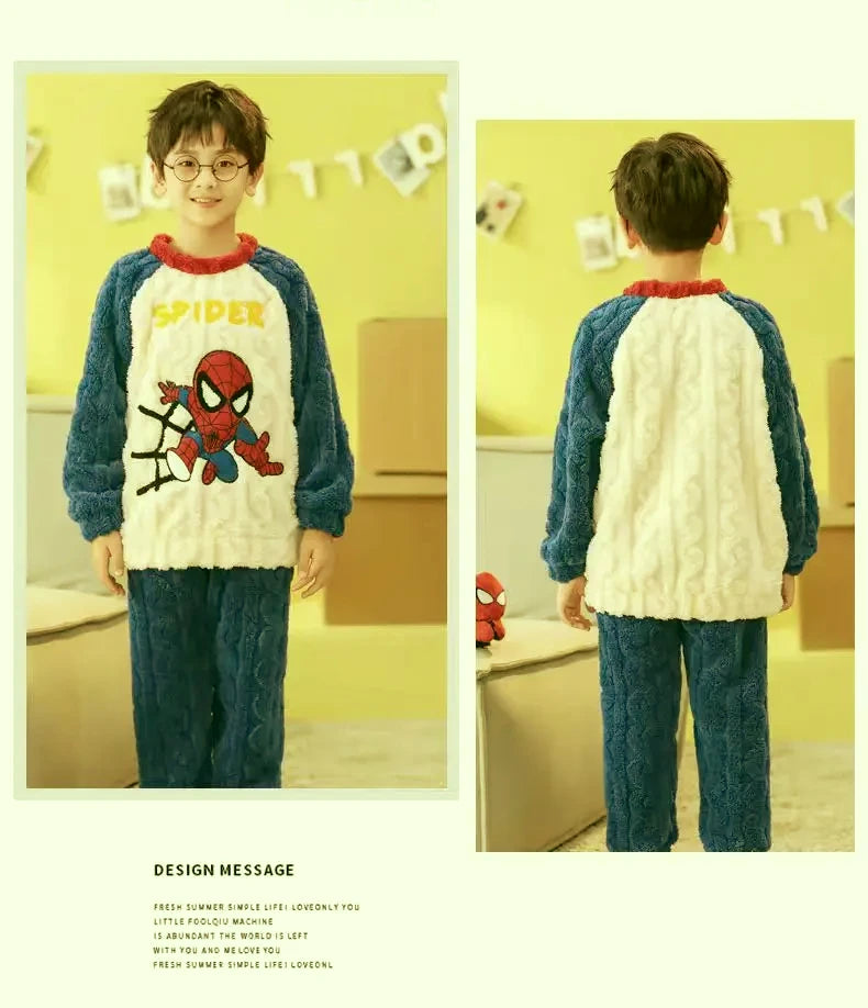 Conjunto de Pijamas de Franela para Niños, Ropa de Dormir de Invierno, Manga Larga, Gruesa y Cálida, Dos Piezas