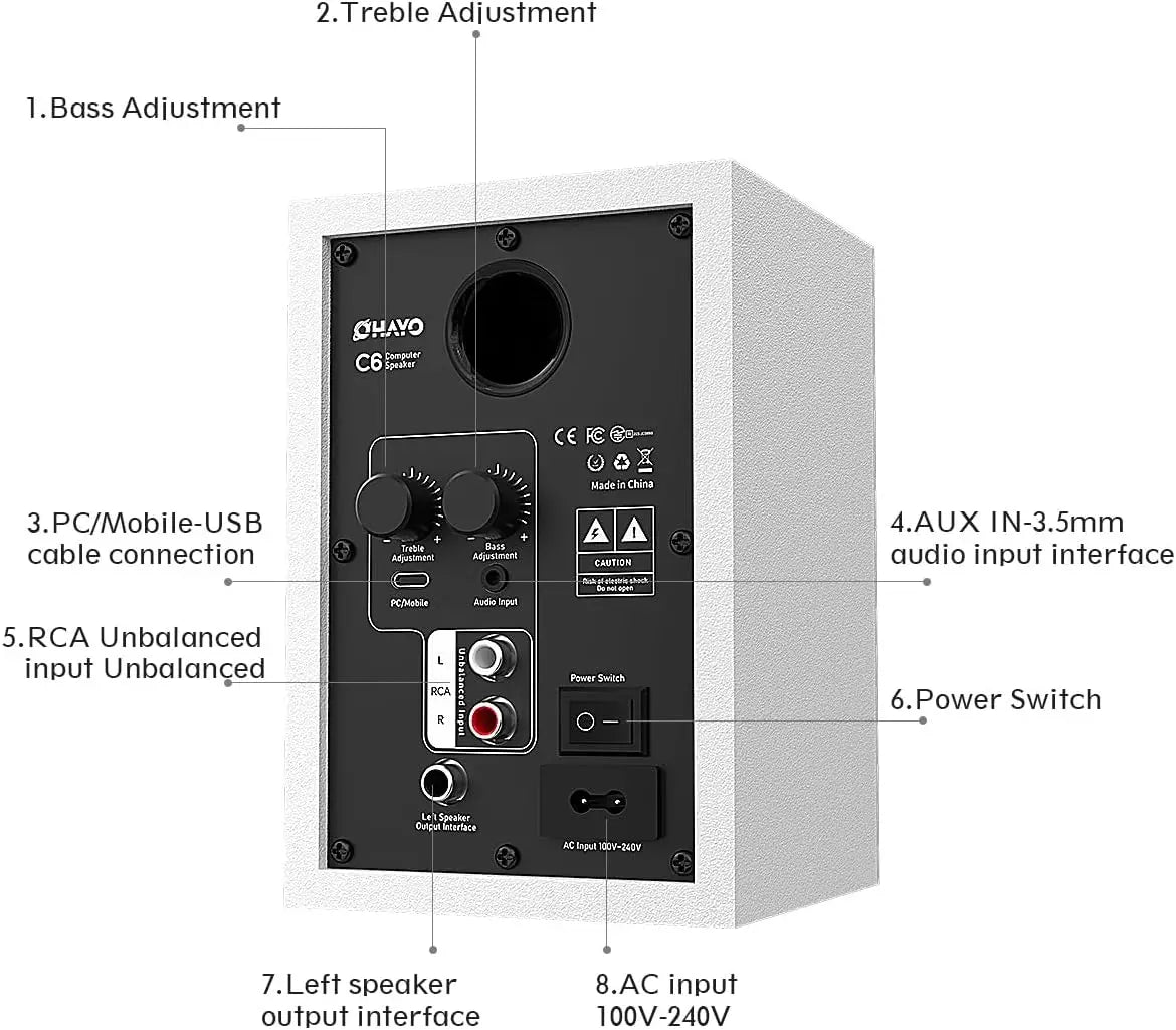OHAYO Altavoces de Estantería Activos de 60W con Unidad de Fibra de Vidrio, Bluetooth 5.3 y Múltiples Entradas (USB/RCA/AUX) - para Juegos de PC Inmersivos