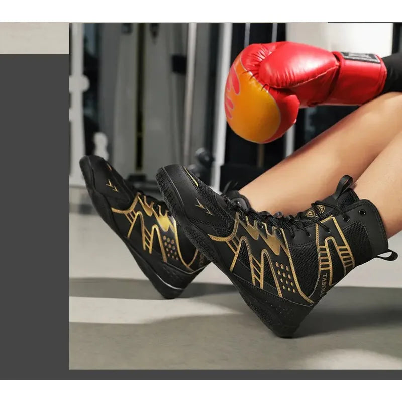 Zapatillas de boxeo y lucha unisex con suela antideslizante y protección del tobillo
