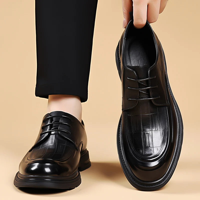 Mocasines de cuero para hombre con suela gruesa, cómodos para uso formal