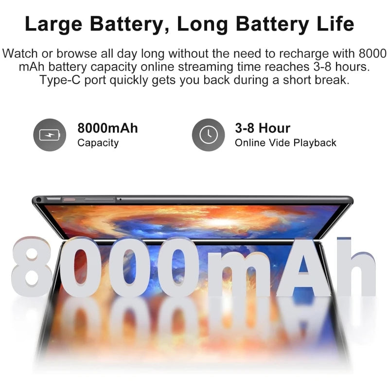 Tablet PC A6 de 10.1 Pulgadas con Android 12, 4GB+64GB de Almacenamiento, Cámaras Duales, Batería de 8000mAh, Octa-Core UNISOC, 1280 x 800 Píxeles