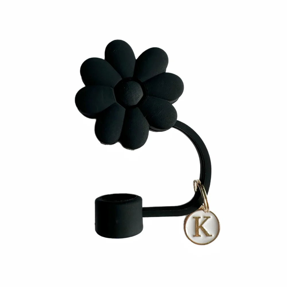 Tapas de Paja de Silicona con Diseño Floral - 26 Letras (Negro)