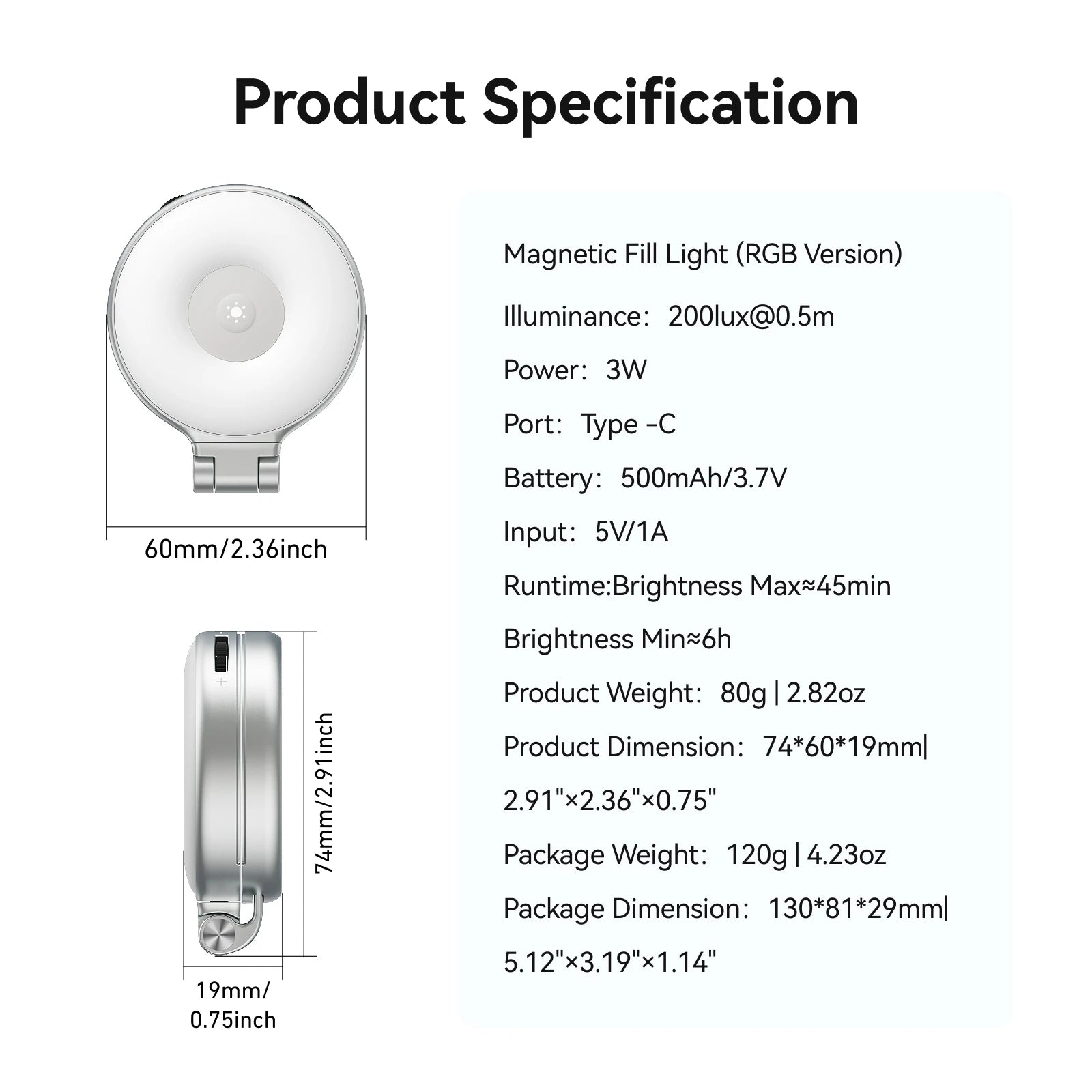 TELESIN Magnético 360 °   Mini Lámpara de Relleno RGB Giratoria, Luz para Selfies con 3 Modos de Color y Brillo Ajustables para Teléfonos Inteligentes iPhone y Android