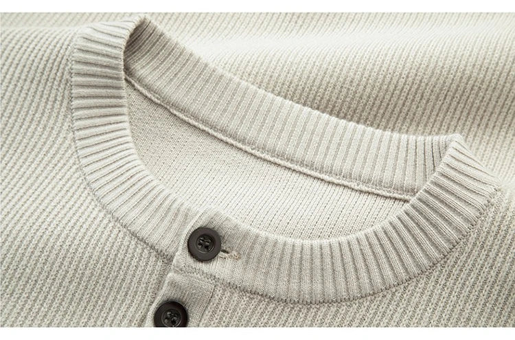 Suéter de punto Henley de peso pesado de 500 g para hombre - Beige (caqui/negro/gris/verde) Otoño Invierno esencial    Toque suave