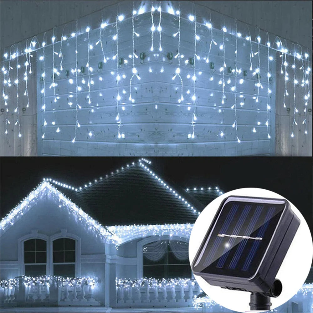 Guirnalda Solar LED en Forma de Carámbanos 3.5M para Jardín y Eventos