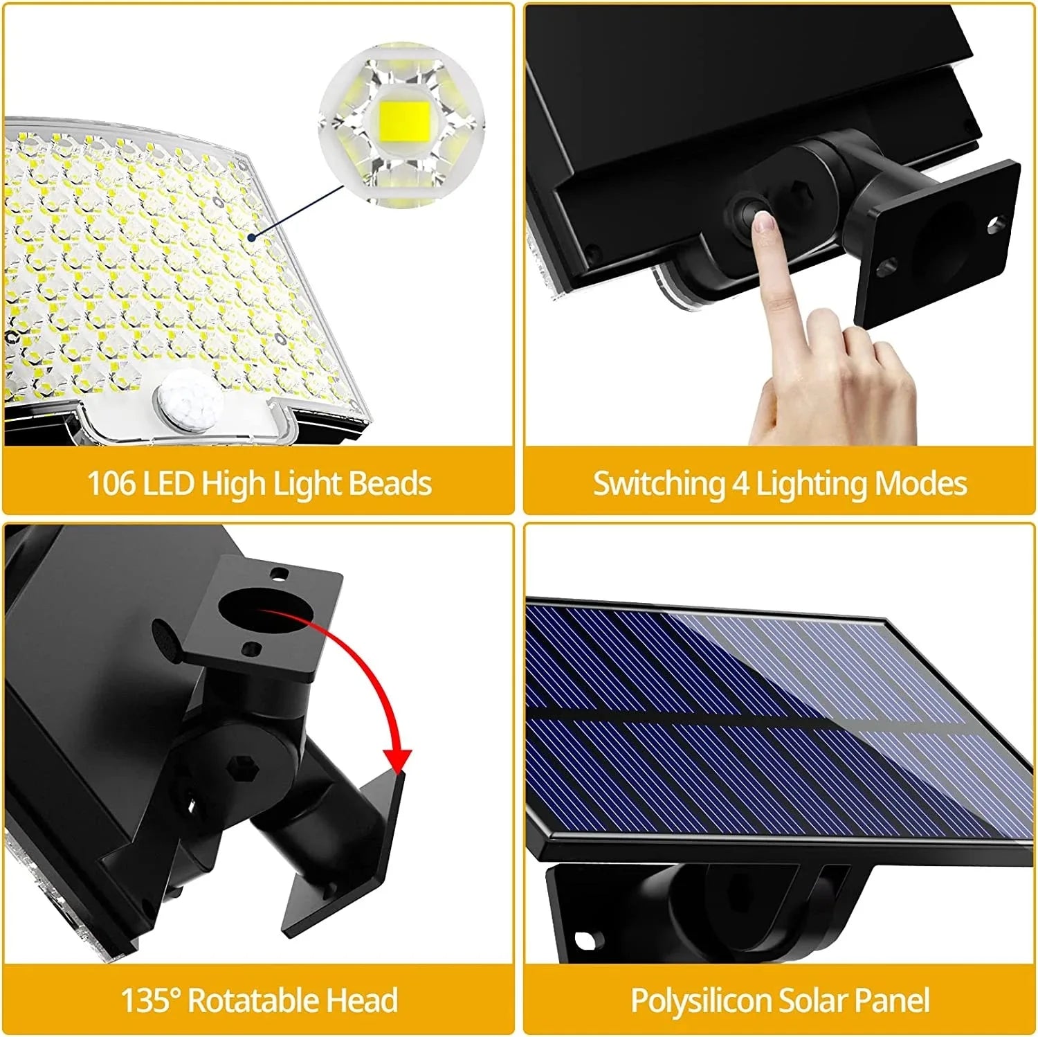 Lámpara Solar Dividida 106 LED con Sensor de Movimiento, 3 Modos IP65