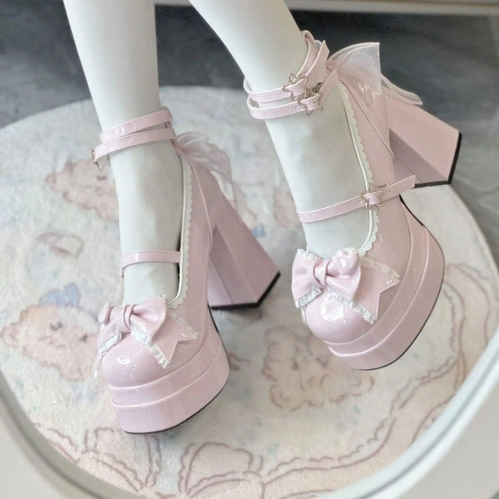 Zapatos Mary Jane de Tacón Alto con Plataforma y Moño – Mujer