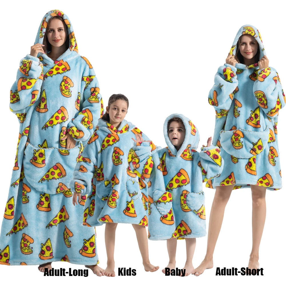 Sudaderas con capucha Extra largas de invierno para mujer, ropa de casa, sudadera de dibujos animados para adultos, jersey con bolsillo grande, mantas suaves y acogedoras de gran tamaño