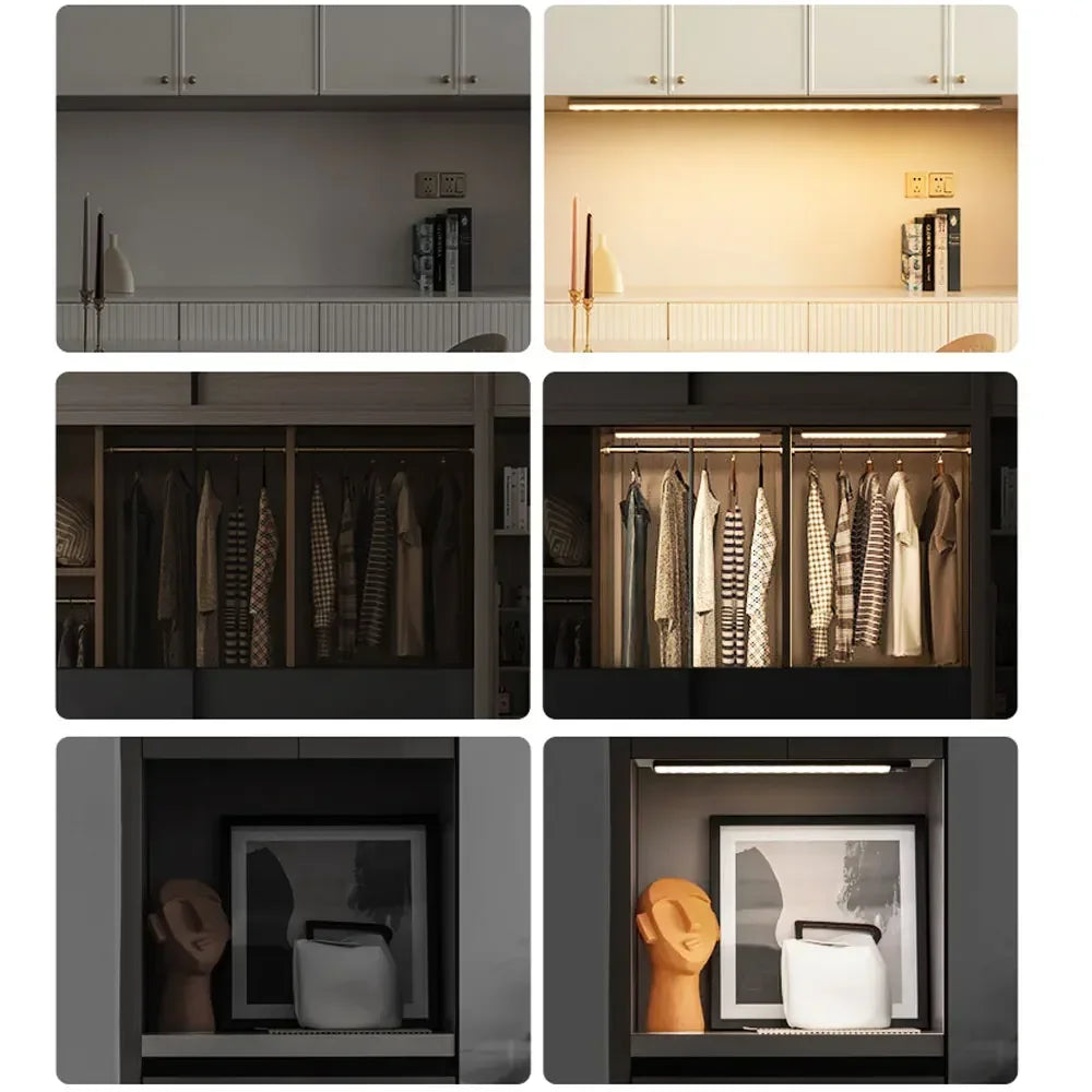 Barra de luz LED con Sensor de movimiento, luz nocturna Led recargable por USB para cocina, armario, iluminación de armario, 30cm/40cm/50cm
