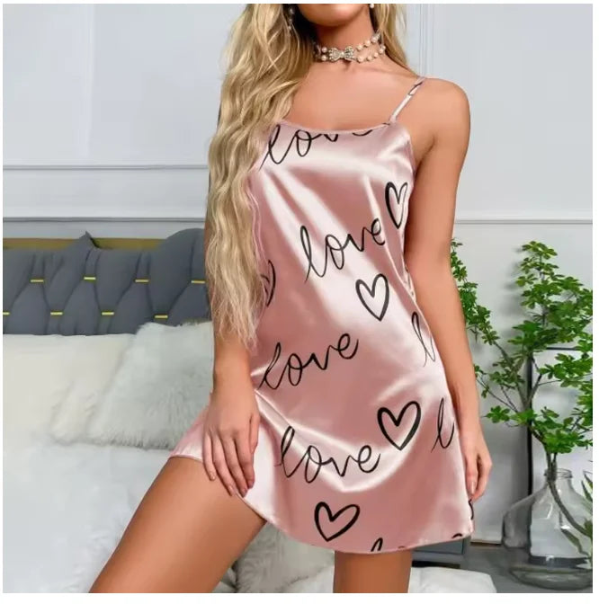 Camisón Sexy con estampado Floral para mujer, ropa de dormir de seda, color negro, para el hogar