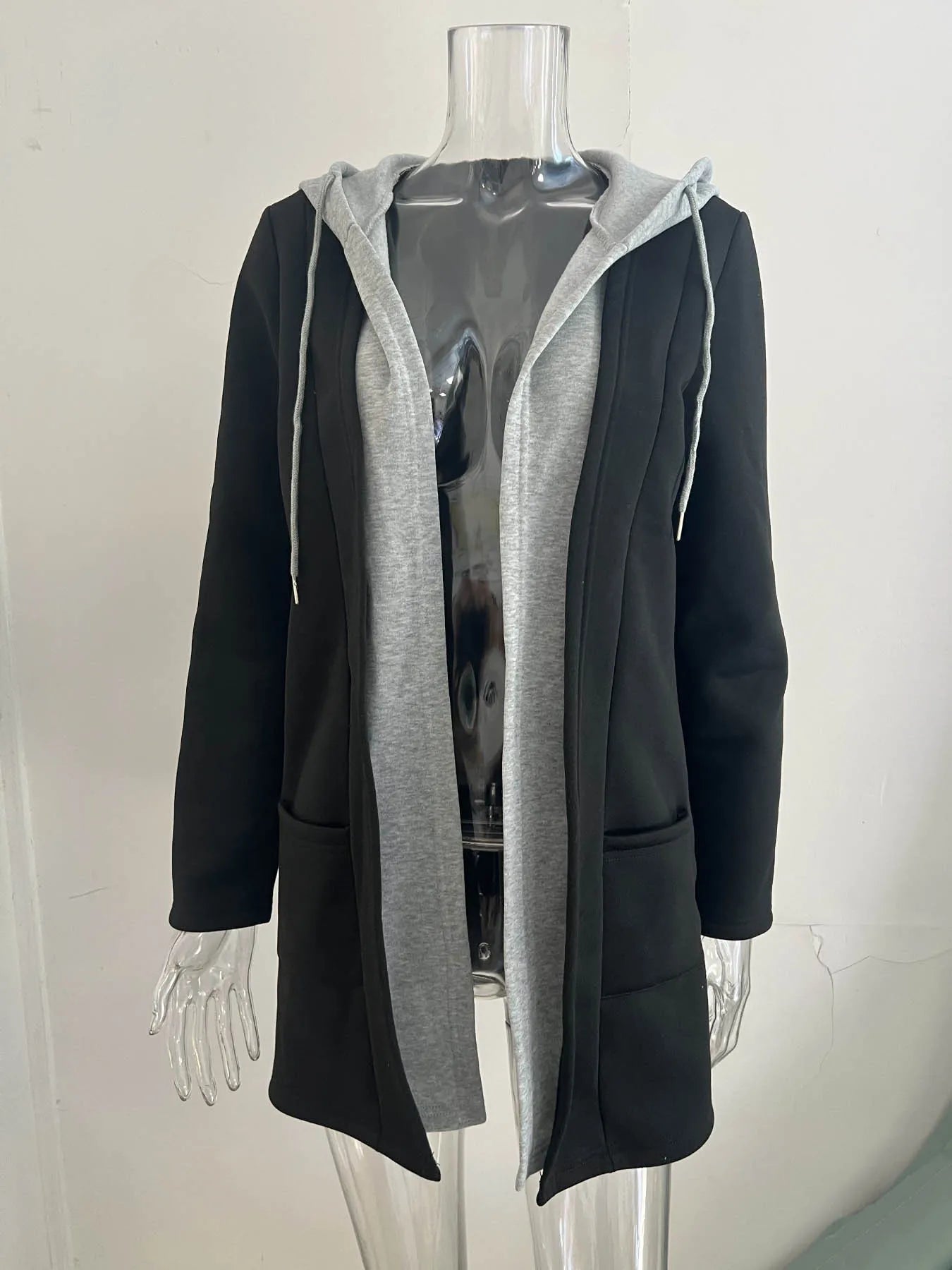 Otoño e Invierno nueva mujer casual moda patchwork color a juego cardigan sudadera con capucha