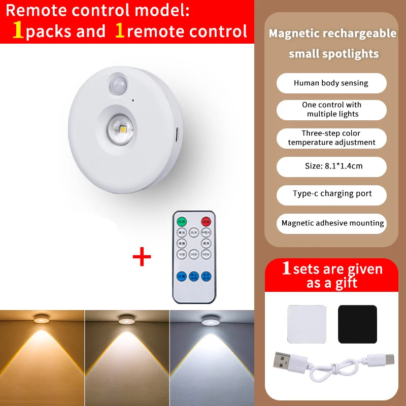 Lámpara LED con Sensor PIR Recargable para Gabinete