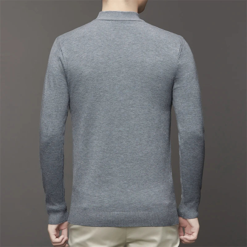 Suéter de color sólido de manga larga con cuello medio alto para hombre de 7 colores Top suave, cálido y cómodo con base