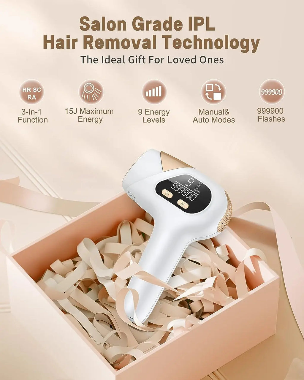 Dispositivo de depilación láser IPL 3 en 1, 999900 Flashes, depiladora permanente de 9 niveles, tratamiento para todo el cuerpo, uso doméstico para hombres y mujeres