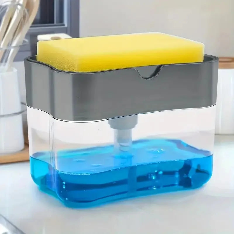 Dispensador de jabón para lavavajillas con estante de esponja, operación manual, prensa de líquido para lavavajillas, adecuado para fregadero de cocina