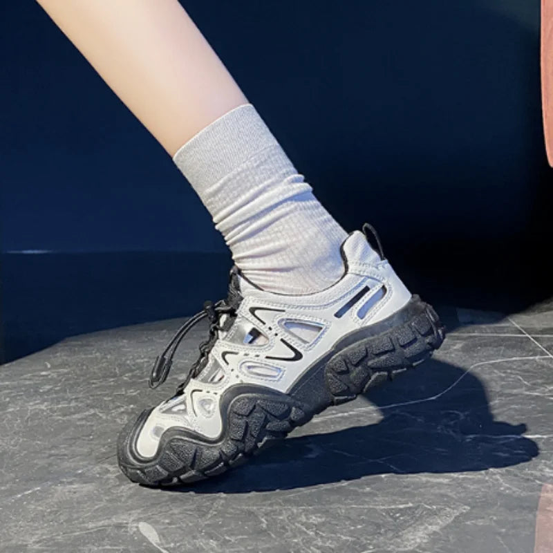 Zapatillas de Senderismo para Mujer |   Zapatos Casuales con Suela Gruesa |   Parte superior de malla transpirable, perfecta para la calle en primavera y aventuras al aire libre.