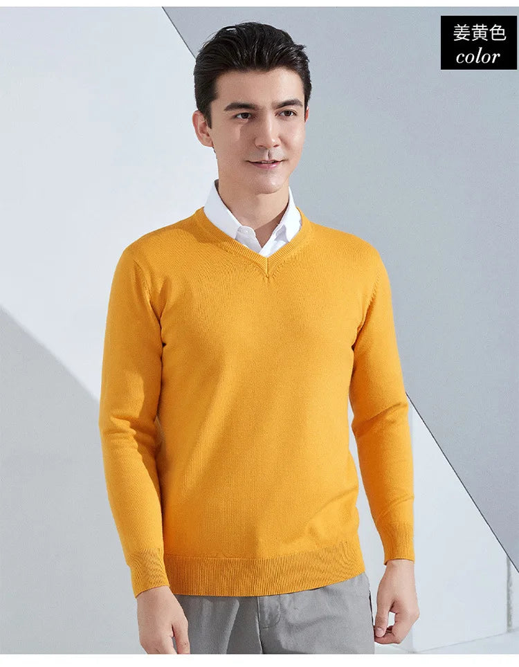 Buzo de punto con cuello en V para hombre - Algodón y Cachemira