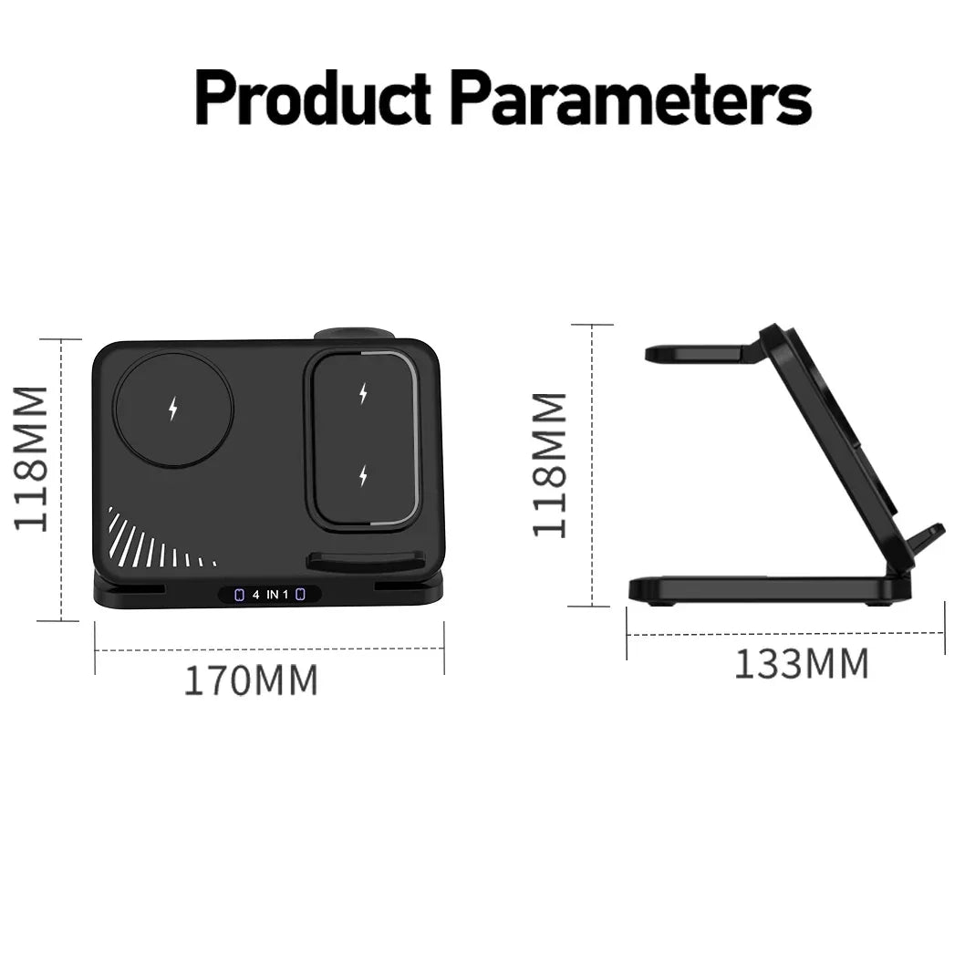 Soporte de Carga Inalámbrico Plegable 4 en 1 para Magsafe iPhone 17 Samsung S26 Galaxy Watch 8 7 6 5 Active 1 2 Buds Pro Carga Rápida