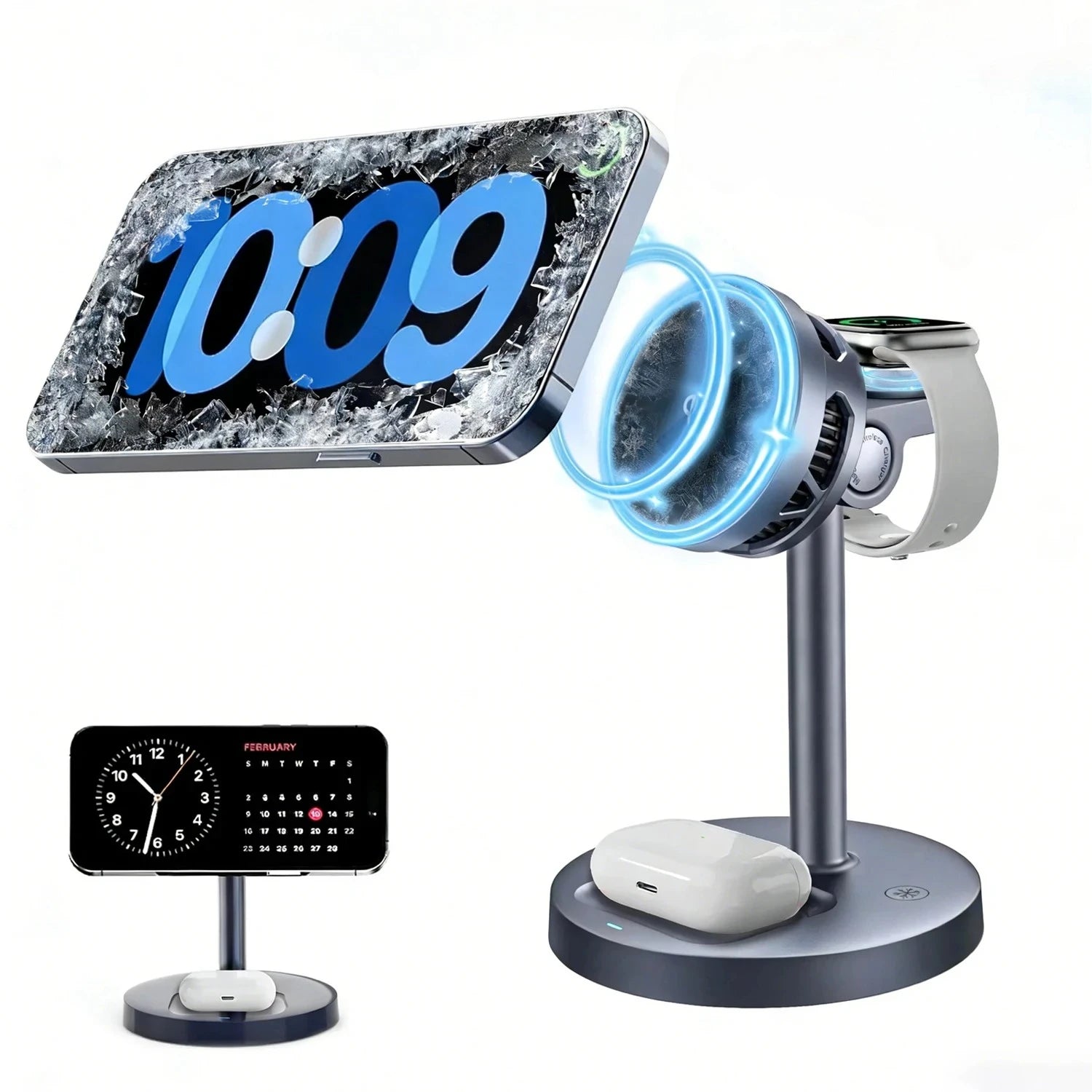 Cargador Inalámbrico Magnético Qi2 de 25W con Luz LED y Refrigeración por Aire para iPhone 17 16 15 14 13 12, Apple Watch y Airpods Pro, Carga Rápida