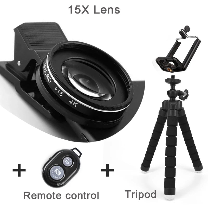 Kit de Lentes Macro 15X y 30X 4K HD para Smartphone