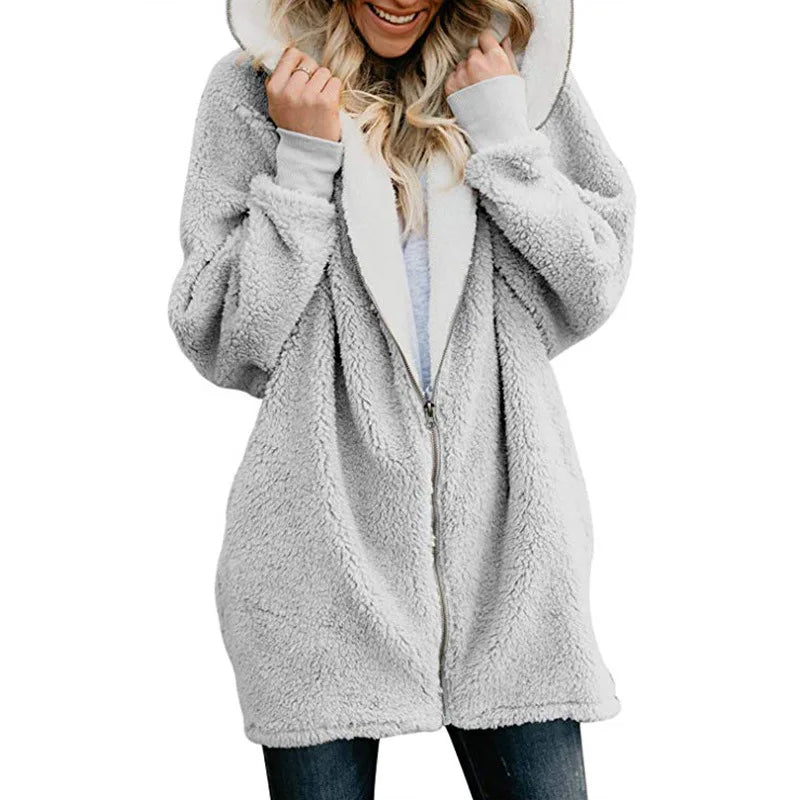Sudadera larga con capucha y cremallera para mujer