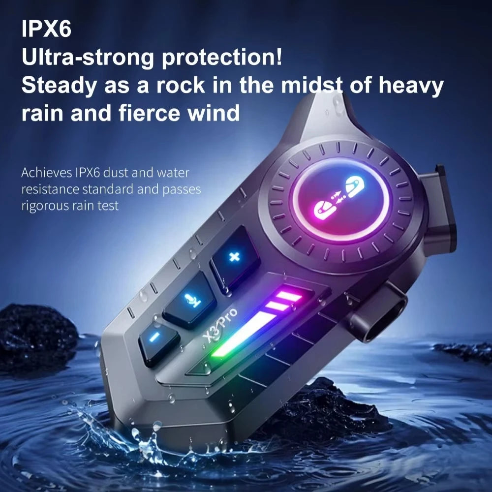 Auriculares Bluetooth para Casco de Motocicleta X3 Pro, Intercomunicador para 2 Motociclistas, 1000M, BT6.0, IPX6, Resistente al Agua, Asistente de Voz, Reducción de Ruido, Radio FM