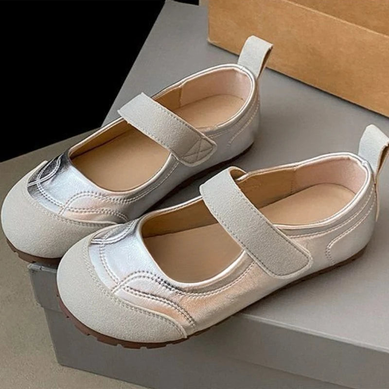 Zapatos Planos Retro Mary Jane para Mujer, Estilo Francés Chic, con Diseño Empalmado, Casuales, Minimalistas, con Velcro, Suela Suave, Punta Redonda, Calzado Cómodo de Verano