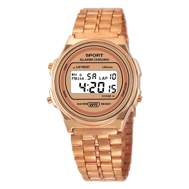 Reloj electrónico LED informal para mujer, reloj de pulsera Retro de acero inoxidable para hombre y mujer, reloj Digital LED multifunción resistente al agua