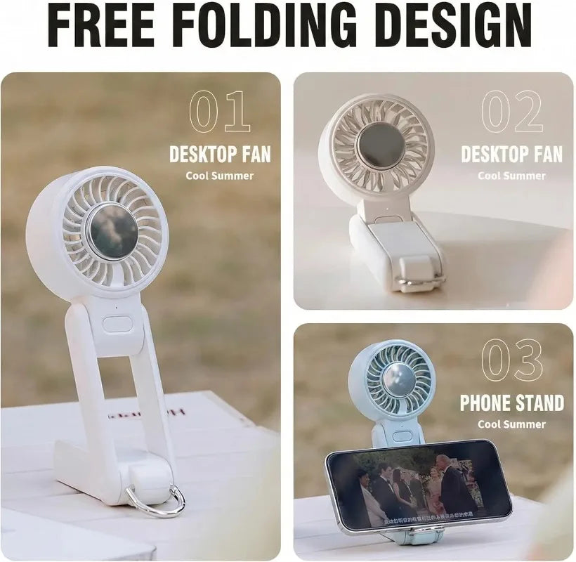 Ventilador de Mano Portátil con Enfriamiento por Hielo, 4 Velocidades, Recargable, Ligero, para Verano, Camping y Actividades al Aire Libre