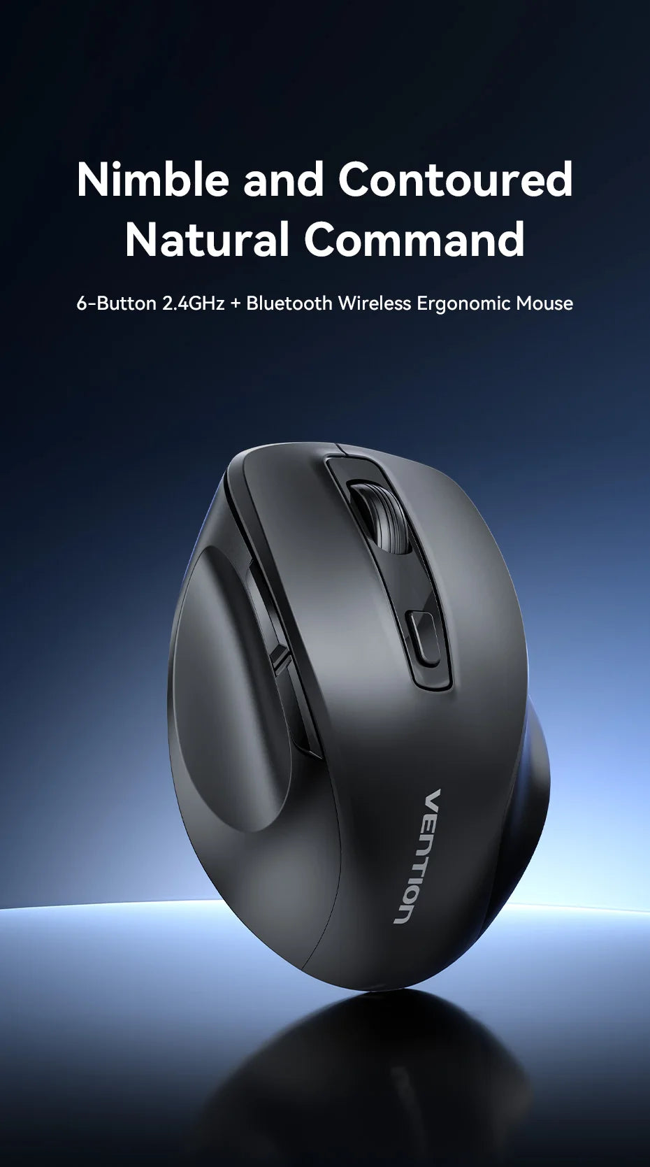 Vention-ratón inalámbrico Bluetooth 5,1, USB 2,4G, modo Dual, ergonómico, 4000 DPI, silencioso, 6 botones, para MacBook, tableta, portátil, PC