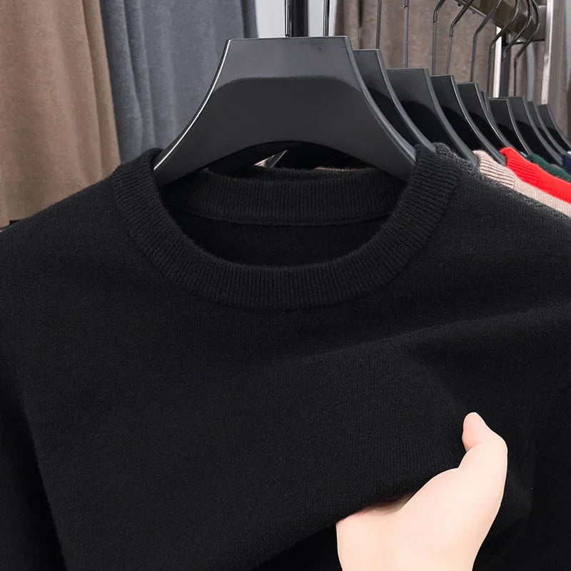 2025 nuevo suéter Casual para hombre, suéter tejido de manga larga con cuello redondo, Top versátil de moda con patrón de diamante