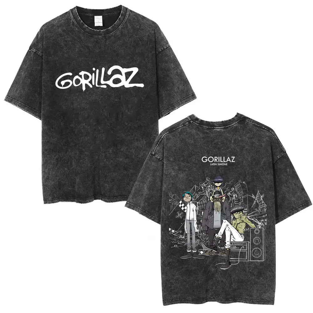 Camiseta Vintage Gorillaz, Punk Hip Hop Oversize, Unisex