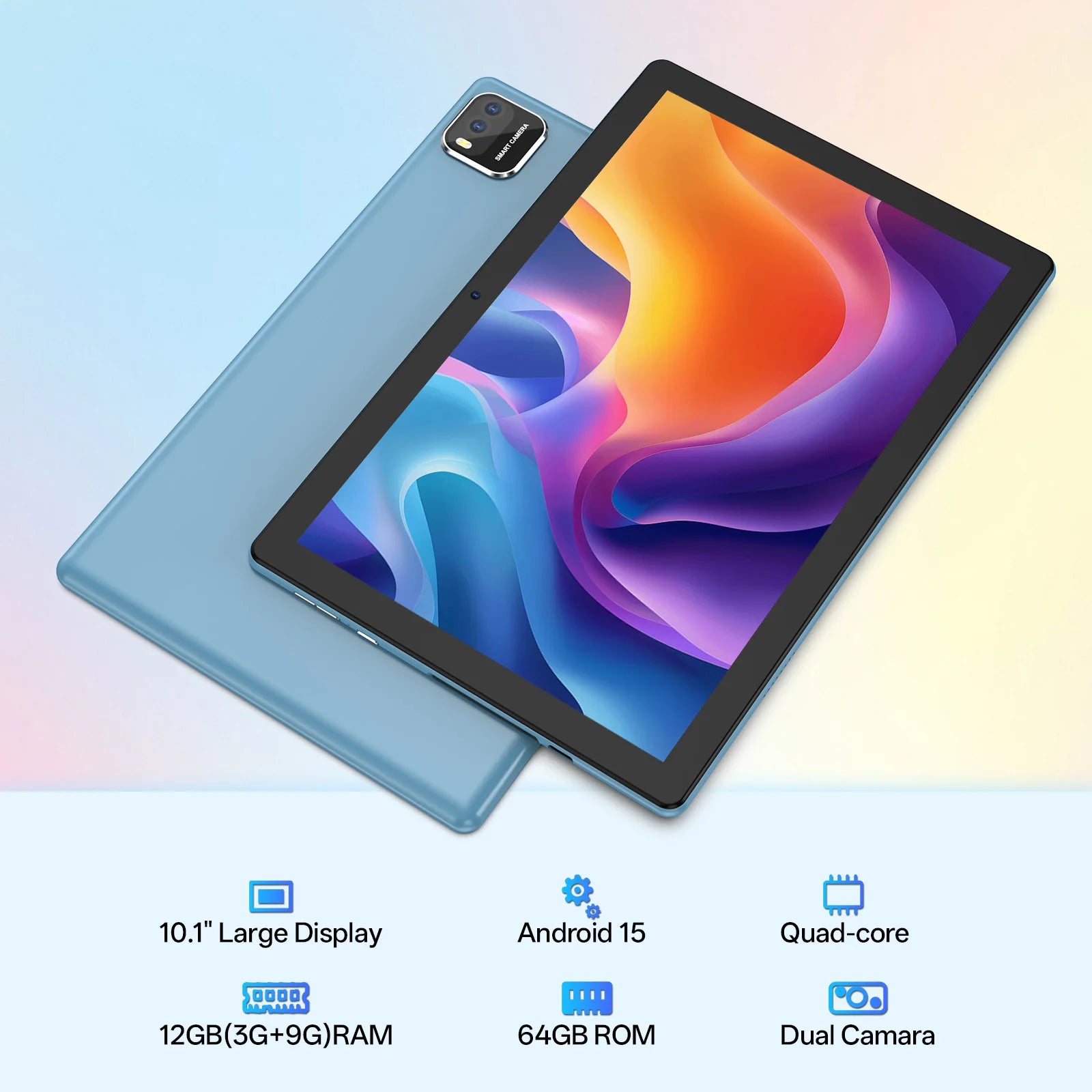 Tablet BAKEN 10 pulgadas Android 15, cuatro núcleos, 12 GB + 64 GB, WiFi 6