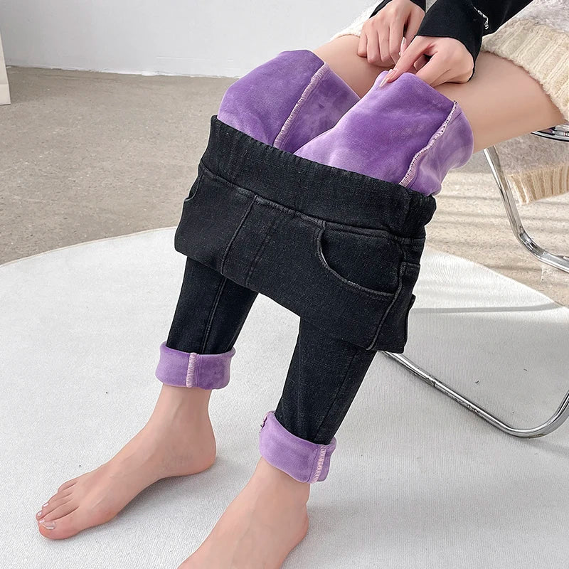 Pantalones Vaqueros de Invierno con Forro de Lana para Mujer