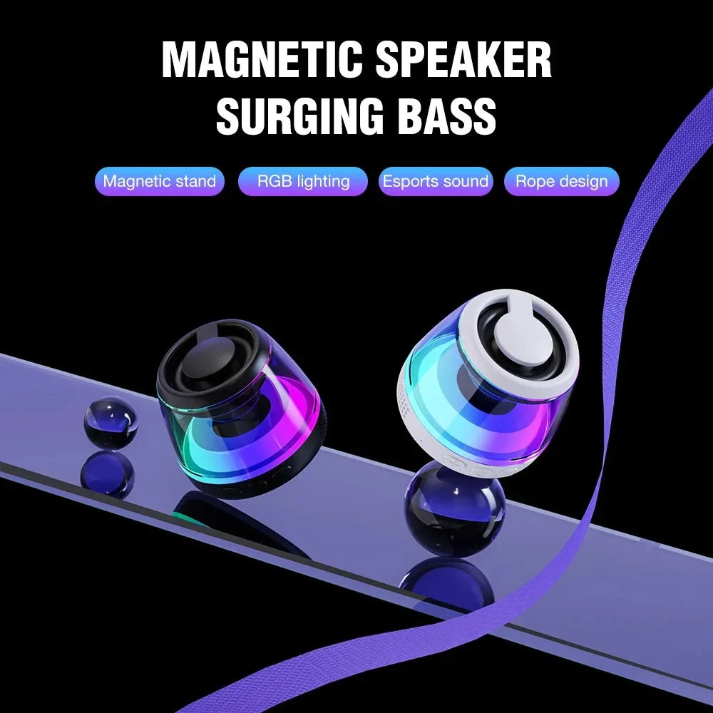 Altavoz para juegos con soporte magnético para teléfono inalámbrico: compatible con MagSafe y Android, resistente al agua IPX5, iluminación RGB, montaje en superficie metálica