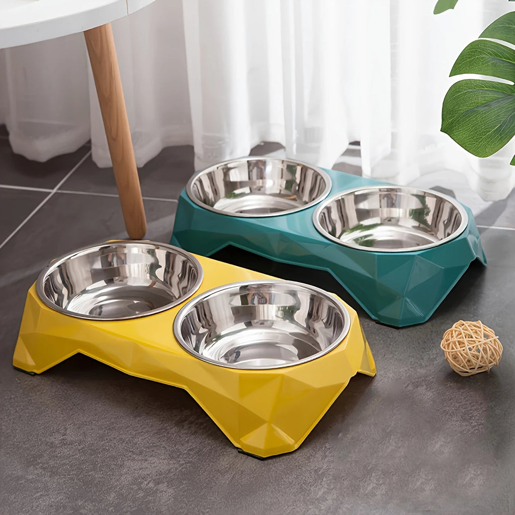 Cuenco doble de acero inoxidable para mascotas, cuenco de comida de gran capacidad con patrón de diamante mejorado para perros y gatos, cuencos alimentadores de agua antideslizantes para mascotas